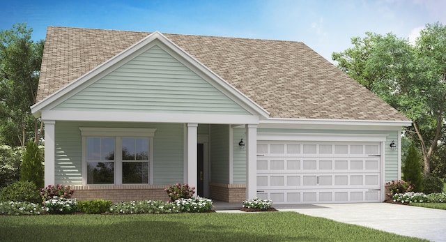 544 Verdi Dr, Summerville, SC 29486 - view of front of house with concrete driveway, brick siding, a garage, a porch, and roof with shingles