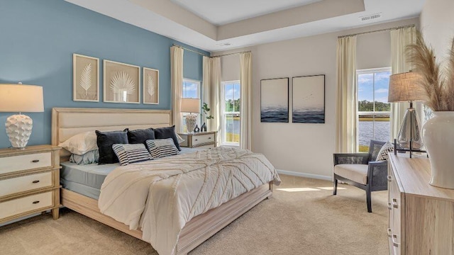 544 Verdi Dr, Summerville, SC 29486 - bedroom featuring light colored carpet, a tray ceiling, and baseboards