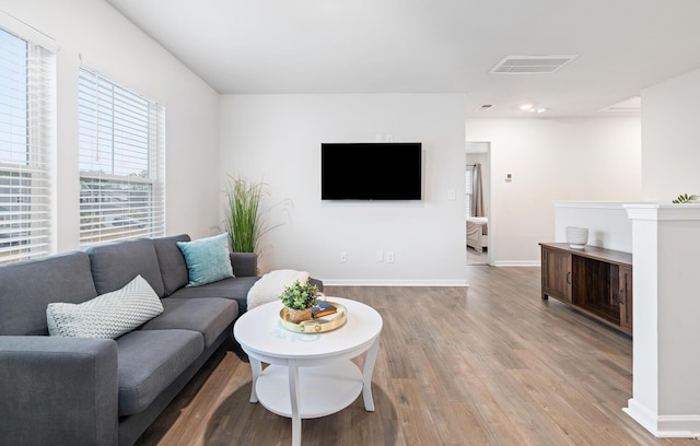 living room with light wood-type flooring