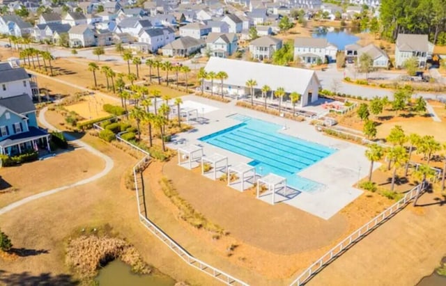 drone / aerial view of a pool area