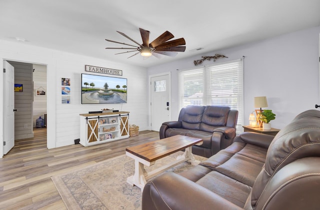 1861 Jaywood Cir, Charleston, SC 29407 - living room with visible vents, a ceiling fan, and wood finished floors