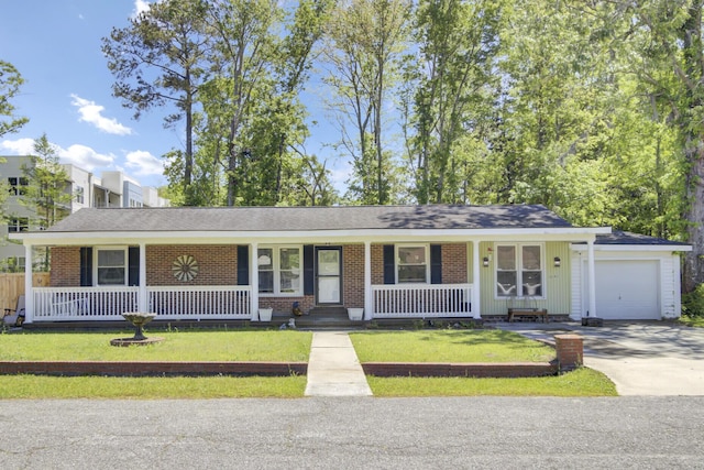 1861 Jaywood Cir, Charleston, SC 29407 - ranch-style house with a front lawn, brick siding, a porch, and a garage