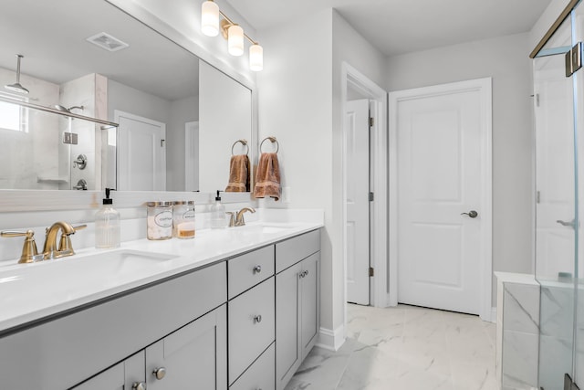 bathroom featuring vanity and walk in shower