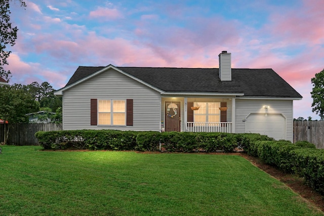 8692 Bentwood Dr, North Charleston, SC 29406 - view of front of home featuring an attached garage, a chimney, and a porch