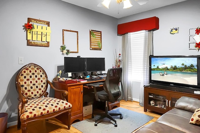 8692 Bentwood Dr, North Charleston, SC 29406 - office with wood finished floors and a ceiling fan