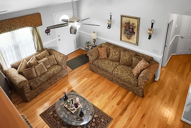 8692 Bentwood Dr, North Charleston, SC 29406 - living room with wood finished floors and ceiling fan
