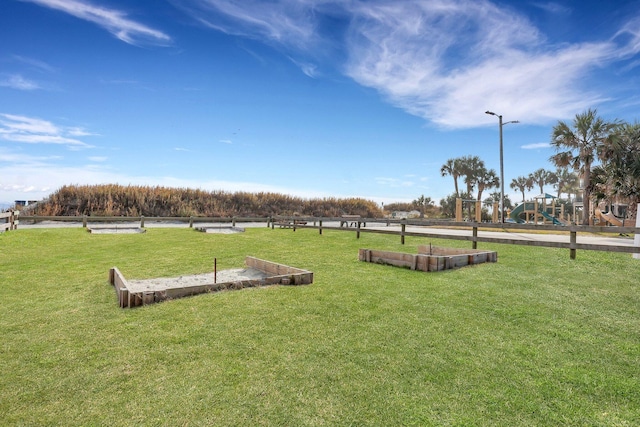 view of property's community with a yard