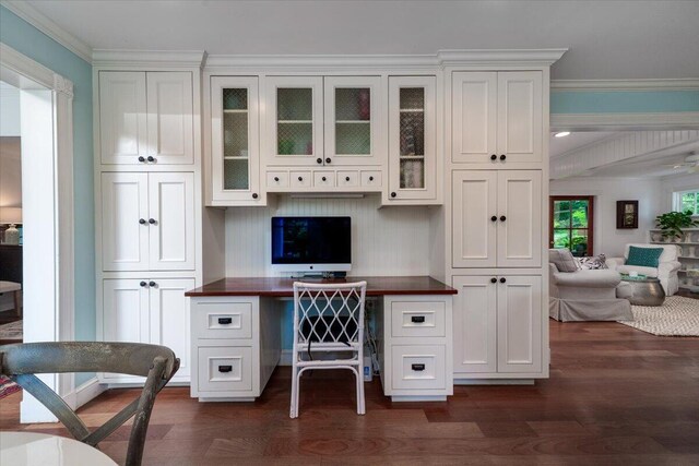 375 Seewee Cir, Mount Pleasant, SC 29464 - office with built in desk, dark wood-type flooring, and crown molding