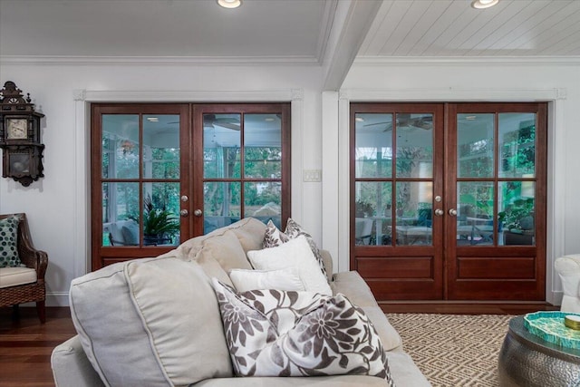 375 Seewee Cir, Mount Pleasant, SC 29464 - bedroom with french doors, wood finished floors, ornamental molding, and recessed lighting