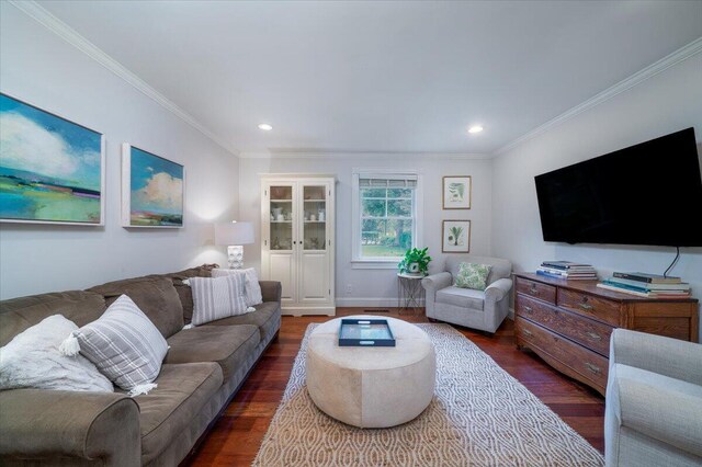 375 Seewee Cir, Mount Pleasant, SC 29464 - living room with dark wood-style flooring, crown molding, recessed lighting, and baseboards
