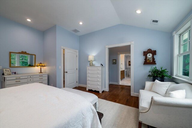 375 Seewee Cir, Mount Pleasant, SC 29464 - bedroom featuring dark wood finished floors, vaulted ceiling, baseboards, and recessed lighting