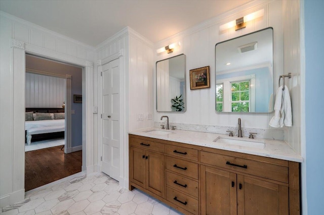 375 Seewee Cir, Mount Pleasant, SC 29464 - ensuite bathroom with ornamental molding, double vanity, and tile patterned floors