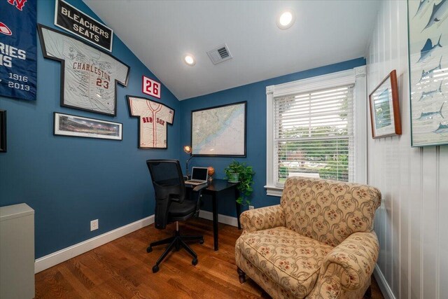 375 Seewee Cir, Mount Pleasant, SC 29464 - office with lofted ceiling, wood finished floors, recessed lighting, and baseboards