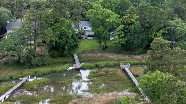 375 Seewee Cir, Mount Pleasant, SC 29464 - aerial overview of property's location featuring a nearby body of water and a forest