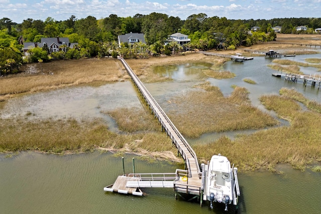 dock area with a water view