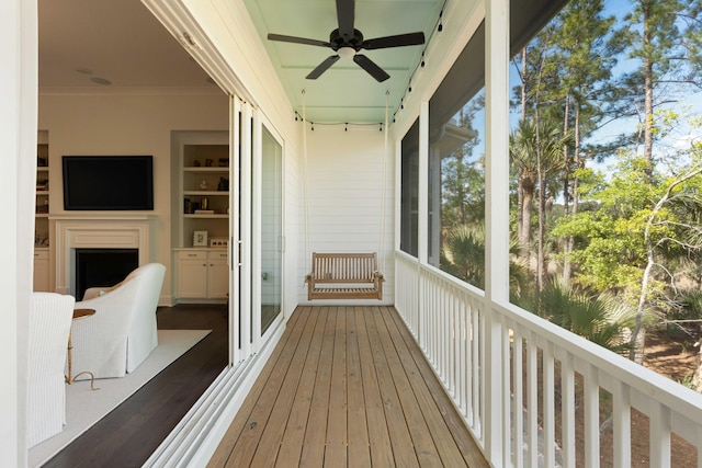 balcony with ceiling fan