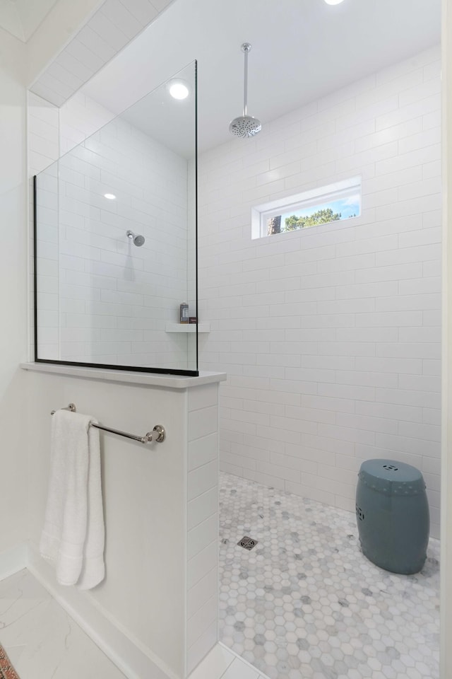 full bath featuring walk in shower and recessed lighting