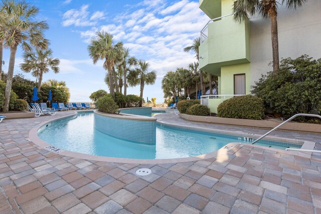 view of swimming pool with a patio area