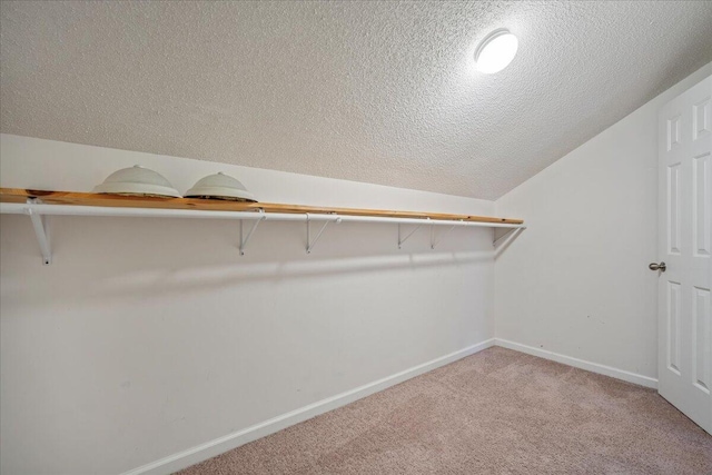 spacious closet featuring vaulted ceiling and carpet