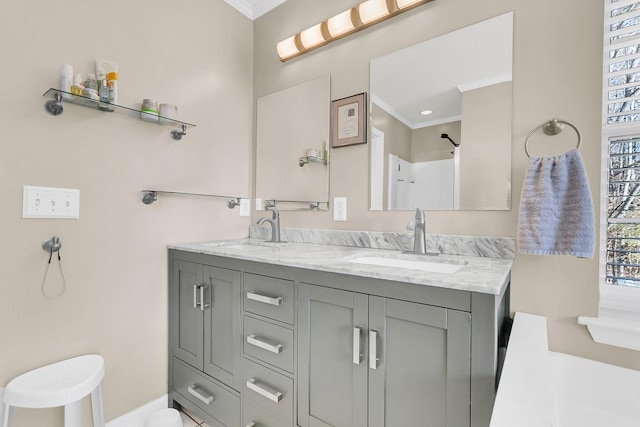 544 Beverly Dr, Summerville, SC 29485 - full bathroom with a sink, a shower, double vanity, and crown molding