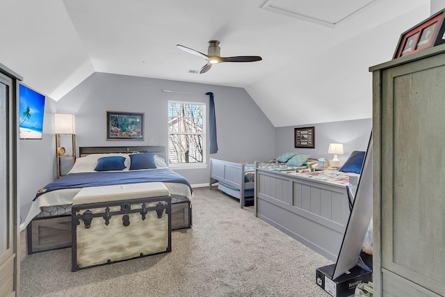 544 Beverly Dr, Summerville, SC 29485 - bedroom featuring baseboards, a ceiling fan, attic access, vaulted ceiling, and carpet flooring