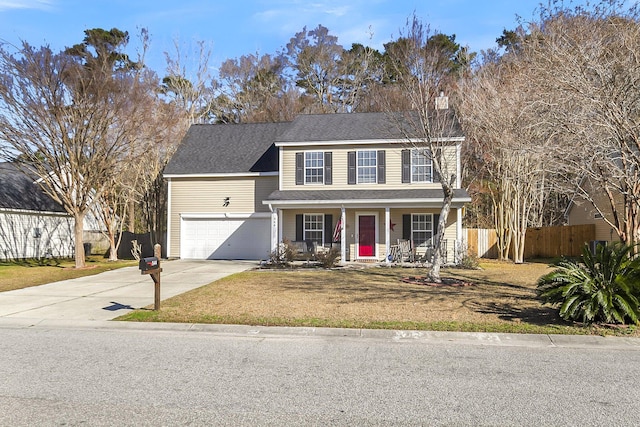 544 Beverly Dr, Summerville, SC 29485 - view of front of property featuring driveway, an attached garage, a front yard, fence, and covered porch