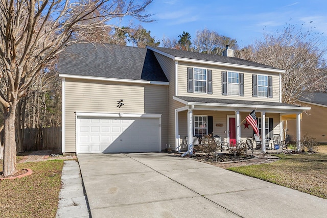544 Beverly Dr, Summerville, SC 29485 - traditional-style house featuring a porch, an attached garage, a chimney, fence, and driveway