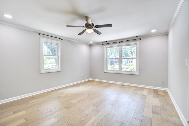 1052 Yorktown Dr, Charleston, SC 29412 - spare room featuring healthy amount of natural light, a ceiling fan, crown molding, light wood-style flooring, and recessed lighting