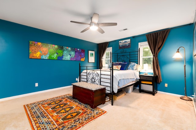 bedroom featuring carpet flooring and ceiling fan