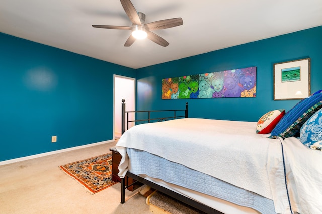 bedroom featuring carpet flooring and ceiling fan