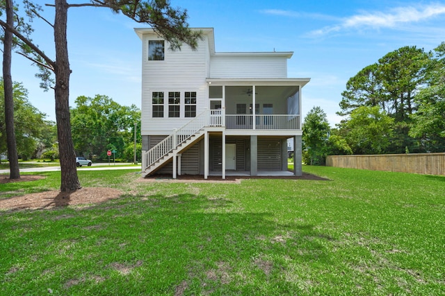 1577 Periwinkle Dr, Mount Pleasant, SC 29466 - rear view of house with a sunroom, stairs, and a ceiling fan