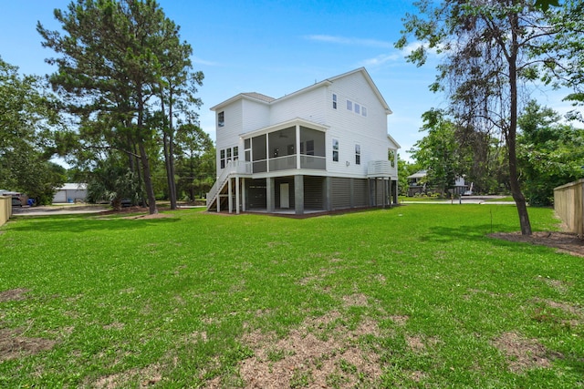 1577 Periwinkle Dr, Mount Pleasant, SC 29466 - rear view of property with a sunroom, a yard, and stairs