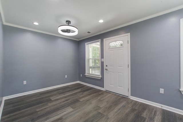 227 Grace St, Walterboro, SC 29488 - foyer featuring dark wood-style flooring, recessed lighting, and ornamental molding