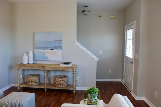 entryway with dark hardwood / wood-style flooring