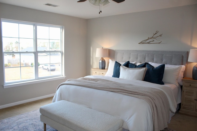 bedroom with carpet and ceiling fan