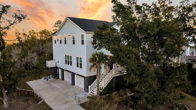 exterior space with a garage