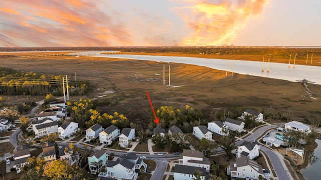 view of aerial view at dusk