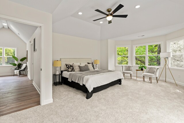 5950 Kelseys Mill Rd, Ravenel, SC 29470 - carpeted bedroom featuring baseboards, recessed lighting, ceiling fan, and lofted ceiling