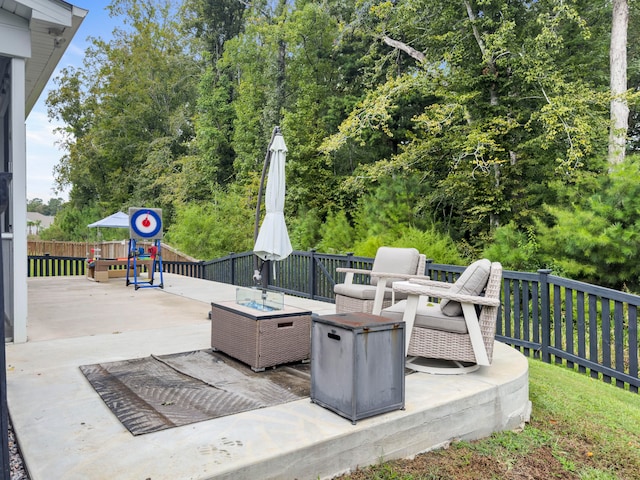 view of patio featuring a playground