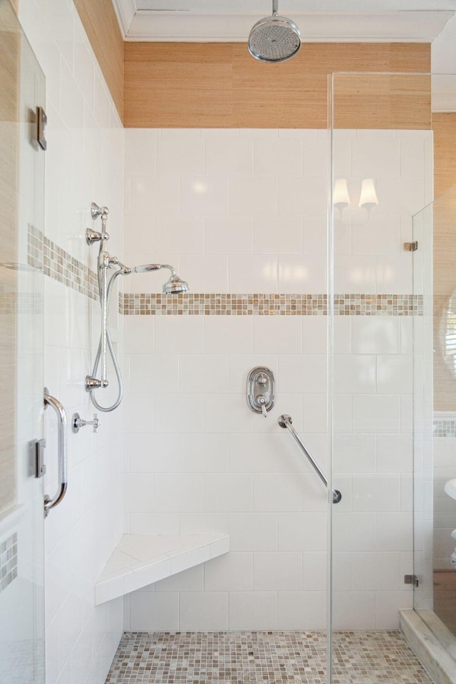 bathroom featuring a stall shower