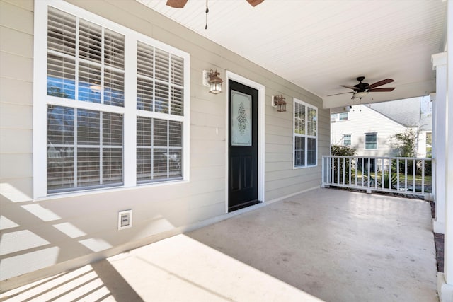 view of patio with covered porch and a ceiling fan