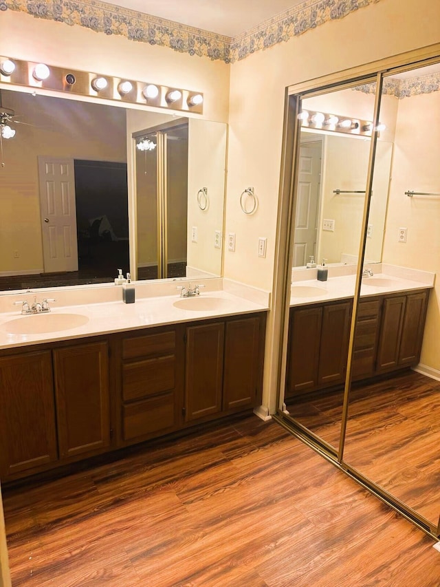 bathroom featuring vanity and wood-type flooring