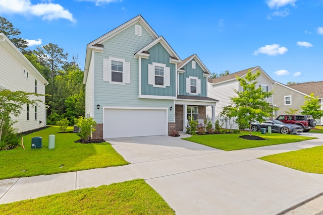 craftsman-style home with a garage and a front yard