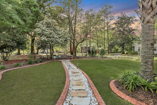 view of yard at dusk