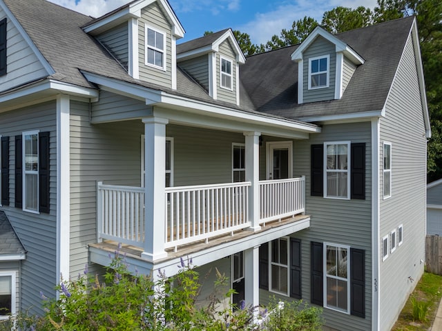 view of home's exterior featuring a balcony