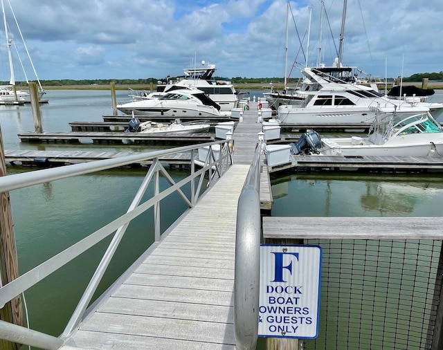 dock area with a water view