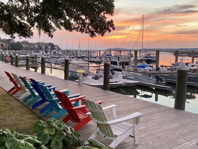 view of dock with a water view