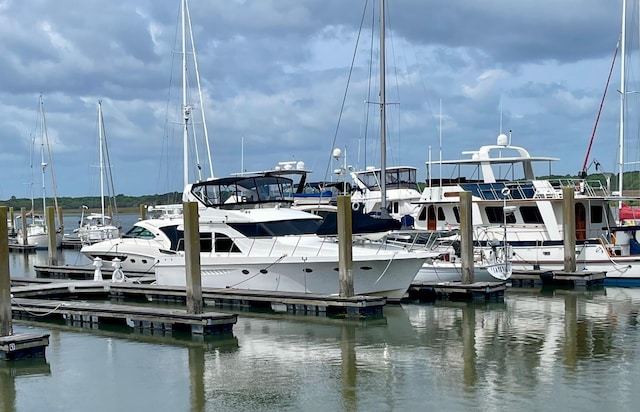 view of dock with a water view