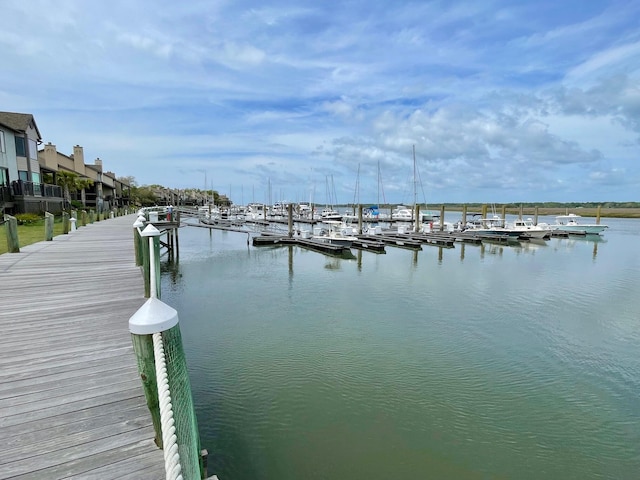 view of dock with a water view