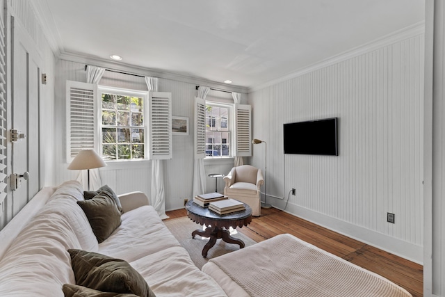 176 Smith St, Charleston, SC 29403 - living room featuring ornamental molding and hardwood / wood-style flooring